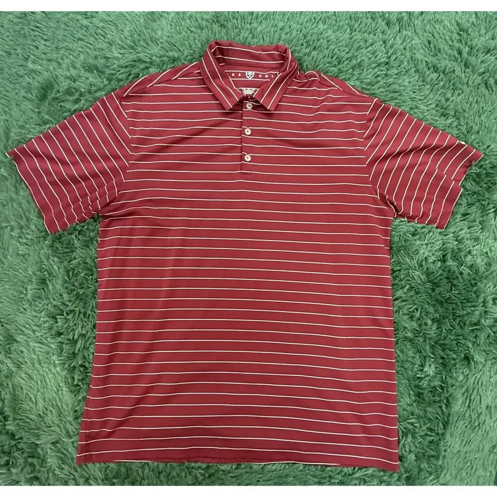 Nike Golf Men's XL Red White Striped Dri-FIT Performance Polo Shirt Short Sleeve